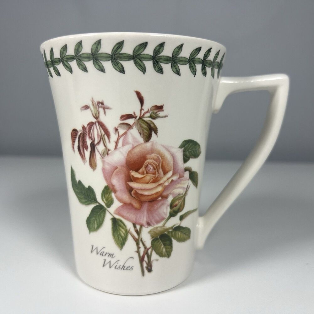 Portmeirion Botanic Roses Warm Wishes Mug Pink Flower Made in England 2004